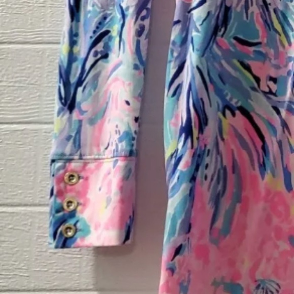 Lilly Pulitzer Davie Dress with 3/4 Sleeves Gold Cuff Bottoms Worn Once Size M - Picture 3 of 4